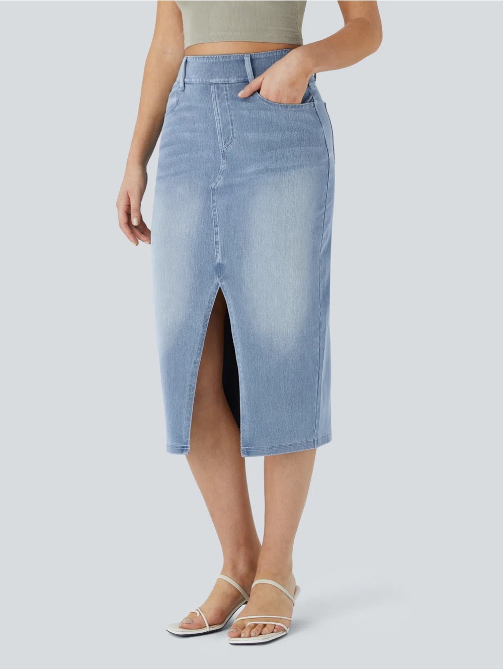 NWOT Halara Flex High Waisted Washed Denim Skirt Size S
